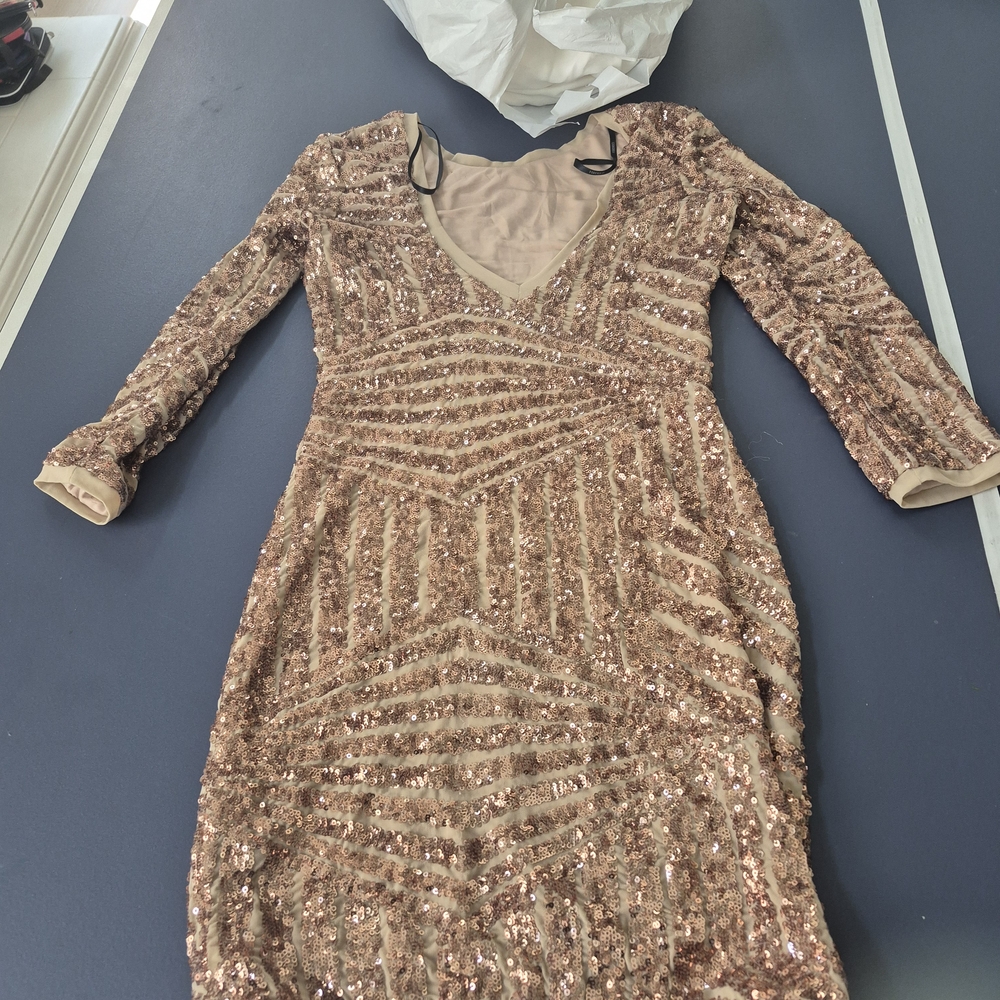 BCBGMaxAzria Rose Gold Sequin Maxi Dress